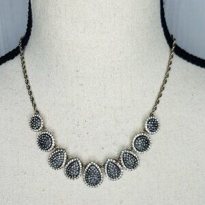 Ann Taylor Loft Charcoal Druzy with Crystal Accents 16” Silver Tone Necklace